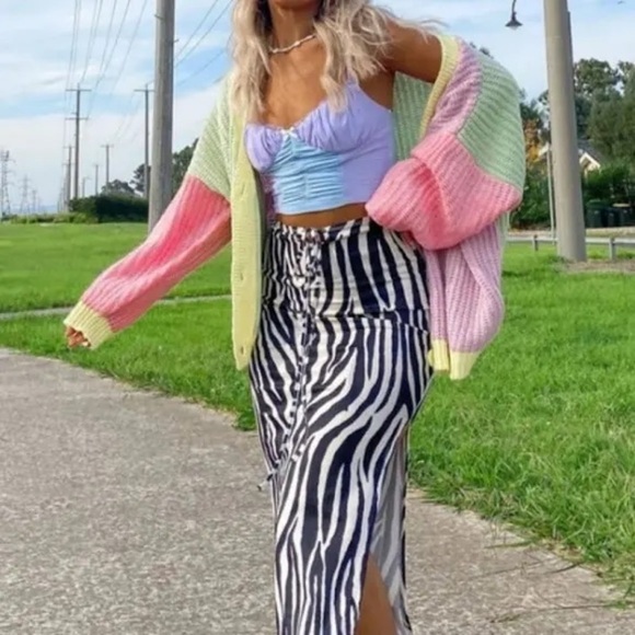 Princess Polly Naomi pastel color block chunky knit boxy cardigan size s/m - Picture 2 of 8